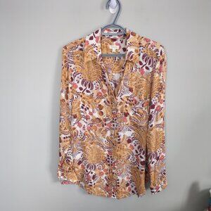 ANTHROPOLOGIE Pilcro The Romy Orange Red Floral Relaxed Button Down Top Small